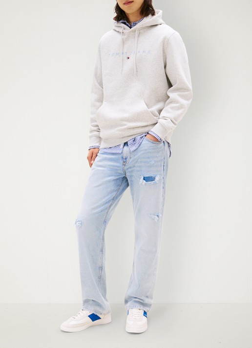 Tommy Hilfiger Linear Logo Embroidery Kangaroo Pocket Hoody - voorkant 3 grijsmele