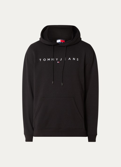 Tommy Hilfiger Linear Logo Embroidery Kangaroo Pocket Hoody - voorkant 3 zwart