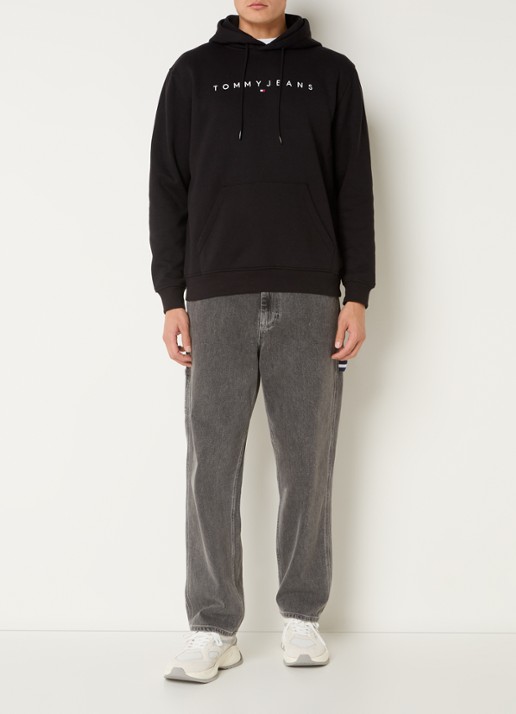 Tommy Hilfiger Linear Logo Embroidery Kangaroo Pocket Hoody - voorkant 4 zwart
