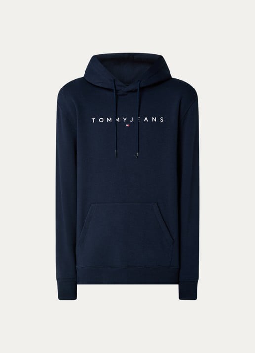 Tommy Hilfiger Linear Logo Embroidery Kangaroo Pocket Hoody - voorkant 3 donkerblauw