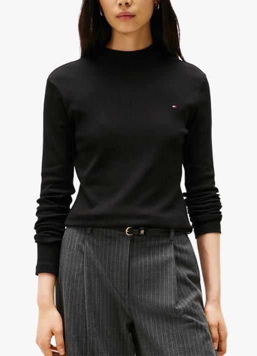 Tommy Hilfiger Longsleeve met col - detail zwart