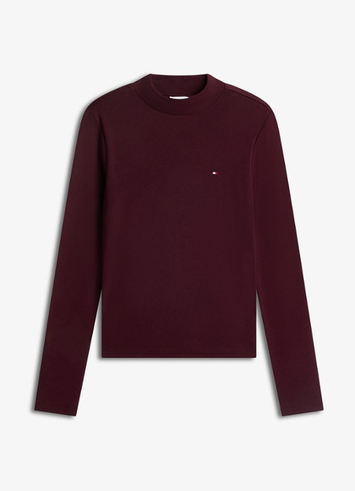 Tommy Hilfiger Longsleeve met col - voorkant 4 bordeauxrood