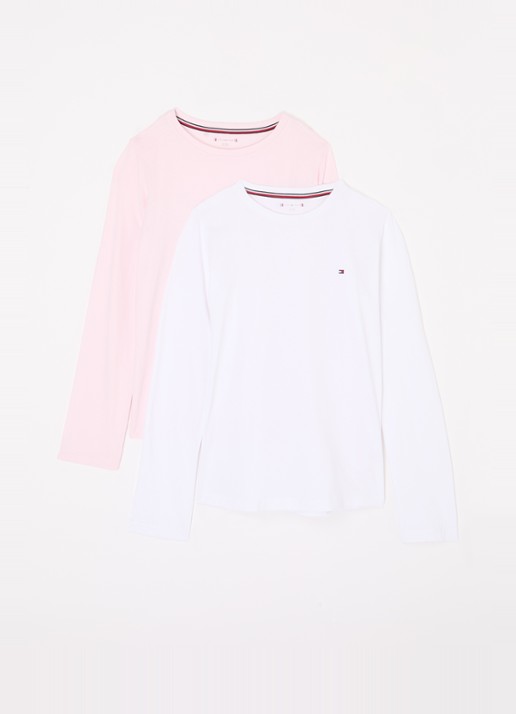 Tommy Hilfiger Longsleeve met logoborduring in 2-pack - voorkant lichtroze