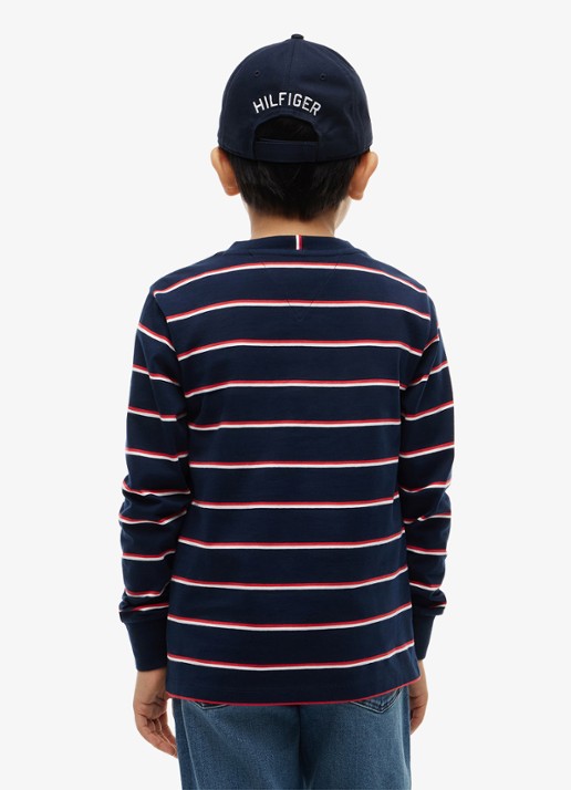 Tommy Hilfiger Longsleeve met streepdessin en logo  - achterkant 4 donkerblauw