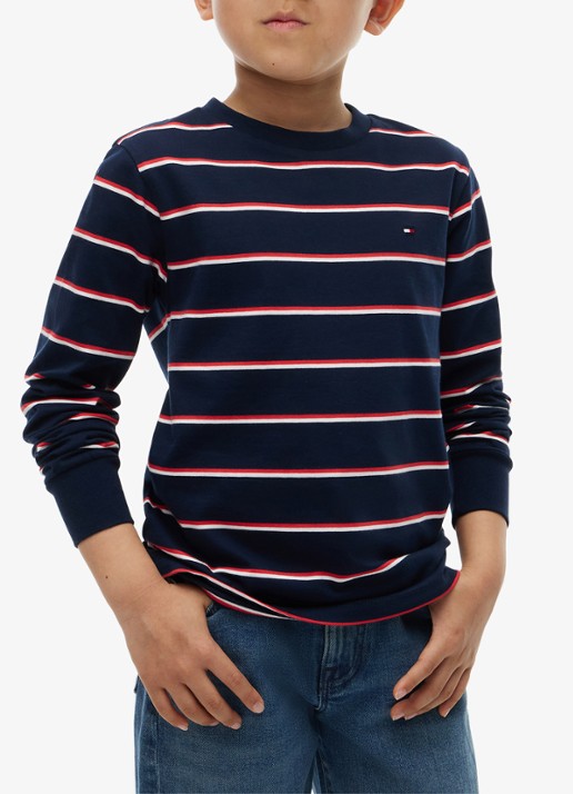 Tommy Hilfiger Longsleeve met streepdessin en logo  - detail 6 donkerblauw