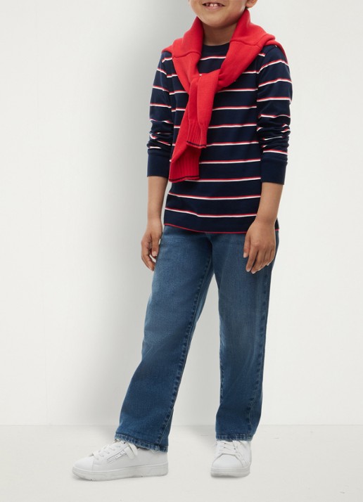 Tommy Hilfiger Longsleeve met streepdessin en logo  - voorkant 2 donkerblauw