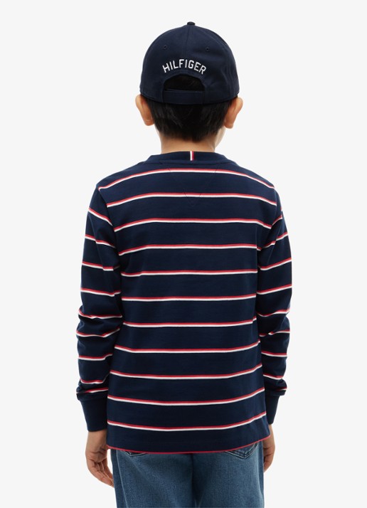 Tommy Hilfiger Longsleeve met streepdessin en logo  - achterkant 5 donkerblauw