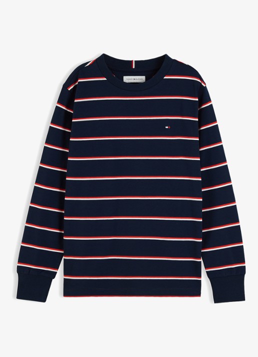 Tommy Hilfiger Longsleeve met streepdessin en logo  - voorkant 3 donkerblauw