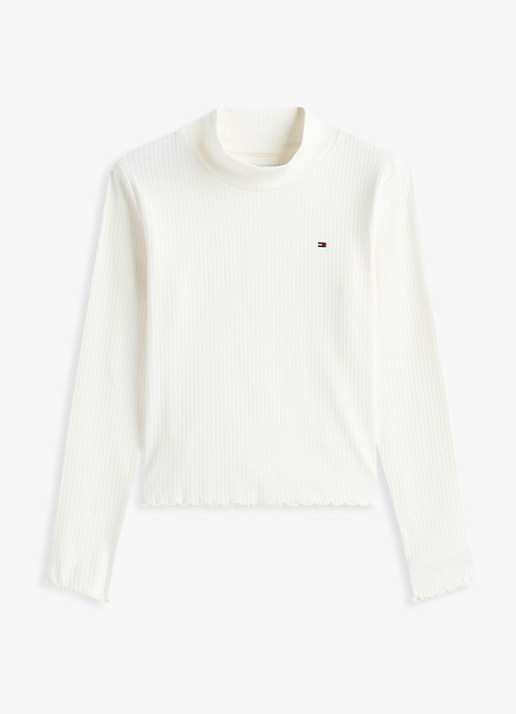Tommy Hilfiger Longsleeve top met logoborduring - voorkant 2 wit