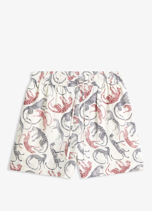 Tommy Hilfiger Loose fit korte broek van linnen met print en steekzakken - voorkant 4 beige
