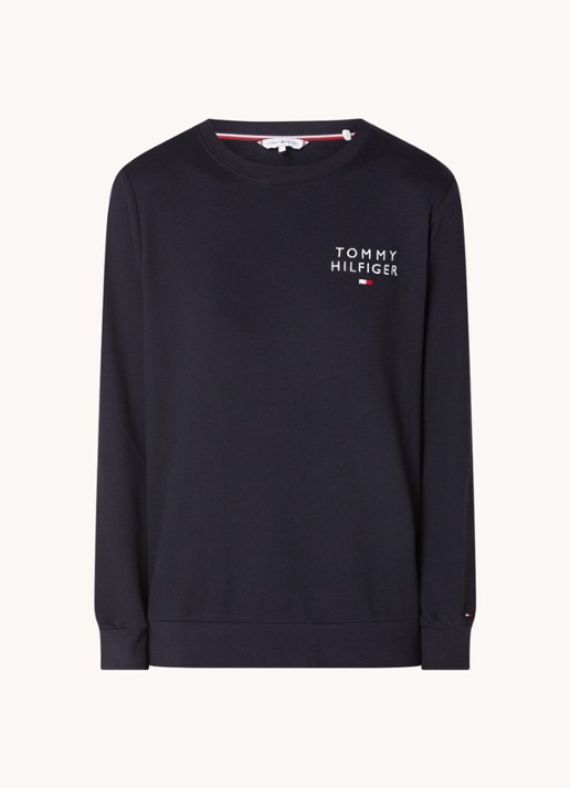 Tommy Hilfiger Loungetrui met logoborduring - voorkant 3 donkerblauw