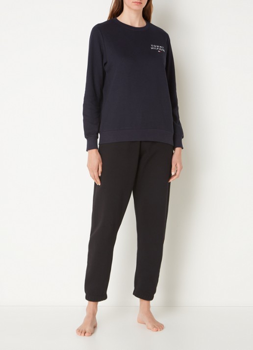 Tommy Hilfiger Loungetrui met logoborduring - voorkant 4 donkerblauw