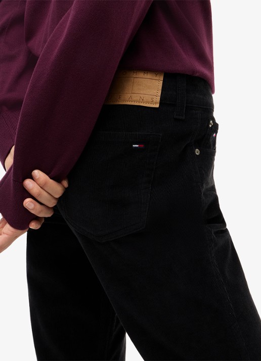 Tommy Hilfiger Low waist flared fit broek van corduroy  - detail 5 zwart