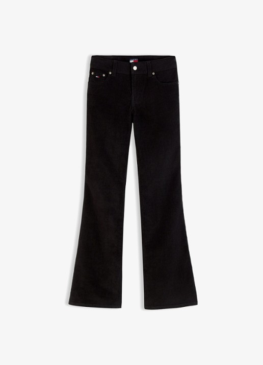 Tommy Hilfiger Low waist flared fit broek van corduroy  - voorkant zwart