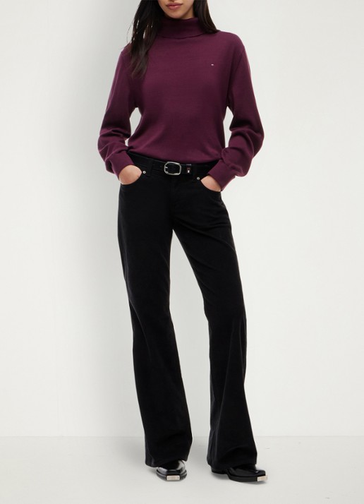 Tommy Hilfiger Low waist flared fit broek van corduroy  - voorkant 2 zwart