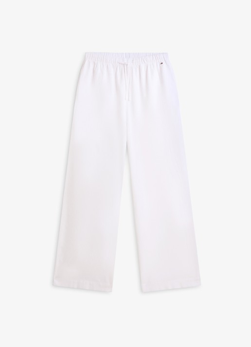 Tommy Hilfiger Low waist wide fit palazzo broek met logo - voorkant 2 wit