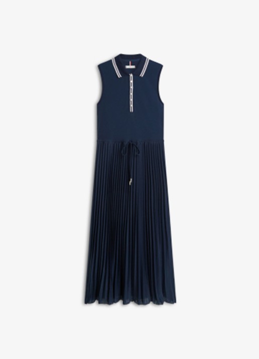 Tommy Hilfiger Maxi jurk met plissé - voorkant donkerblauw