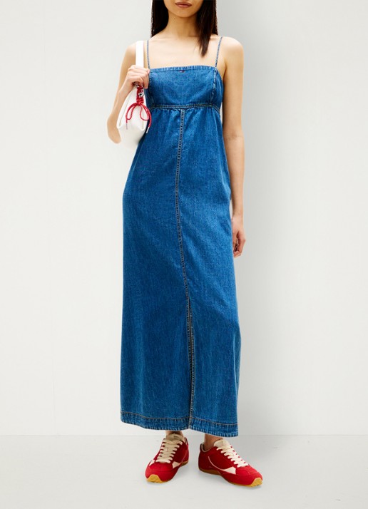 Tommy Hilfiger Maxi jurk van katoen - voorkant 4 donkerblauw