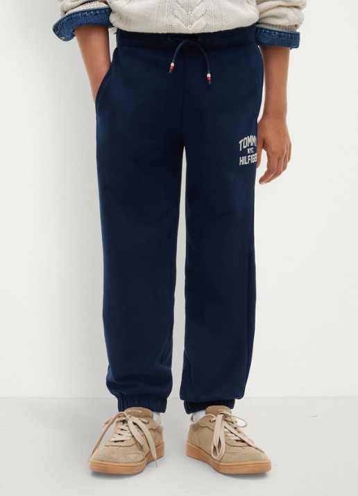 Tommy Hilfiger Mid waist straight fit joggingsbroek met logo - detail donkerblauw