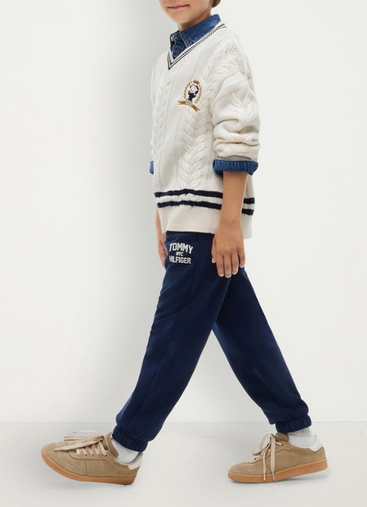 Tommy Hilfiger Mid waist straight fit joggingsbroek met logo - voorkant 5 donkerblauw