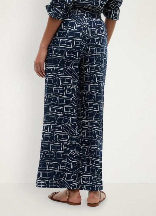 Tommy Hilfiger Mid waist wide fit palazzo broek van linnen - achterkant 3 donkerblauw
