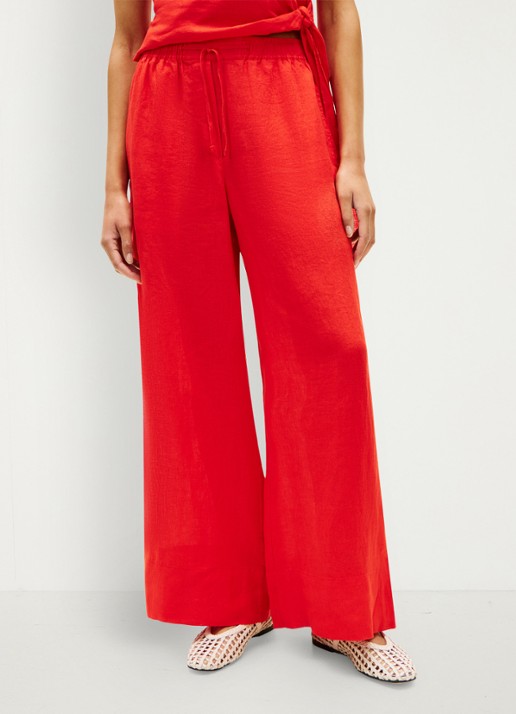 Tommy Hilfiger Mid waist wide fit palazzo broek van linnen
