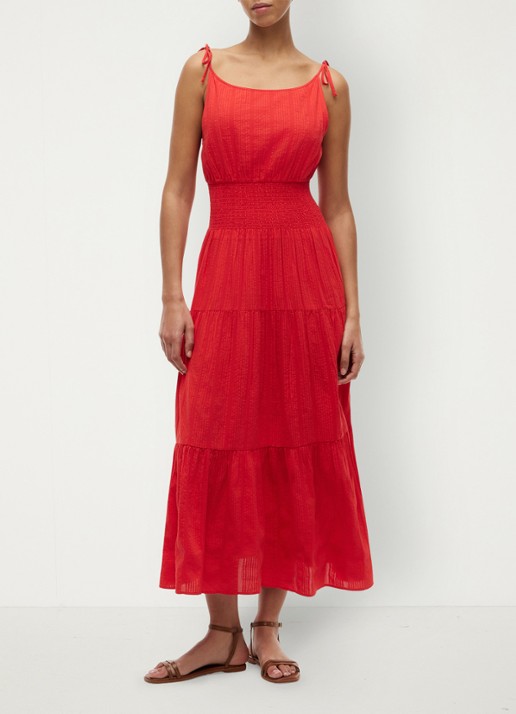 Tommy Hilfiger Midi jurk in katoenblend - voorkant 5 rood