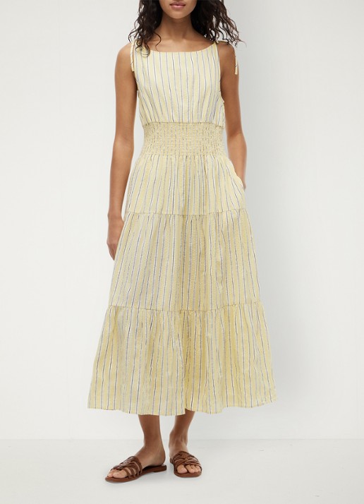 Tommy Hilfiger Midi jurk in katoenblend - voorkant 4 lichtgeel
