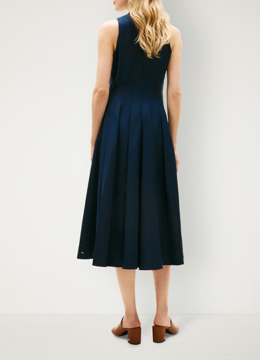 Tommy Hilfiger Midi jurk in linnenblend met plooien - achterkant 5 blauw