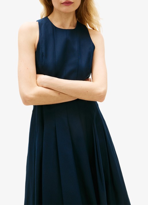 Tommy Hilfiger Midi jurk in linnenblend met plooien - detail 2 blauw