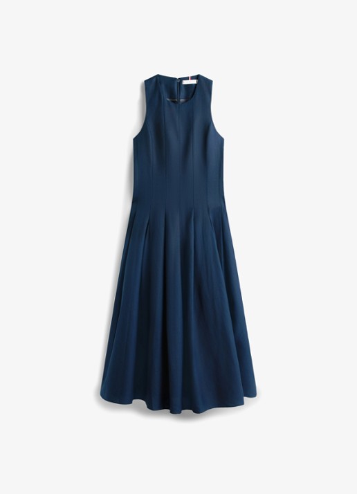 Tommy Hilfiger Midi jurk in linnenblend met plooien - voorkant 4 blauw