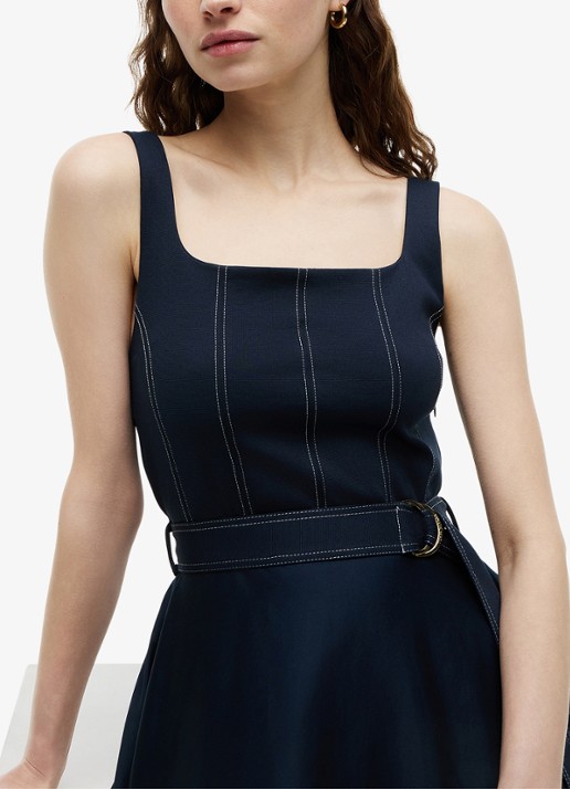 Tommy Hilfiger Midi jurk met ceintuur - detail 2 donkerblauw
