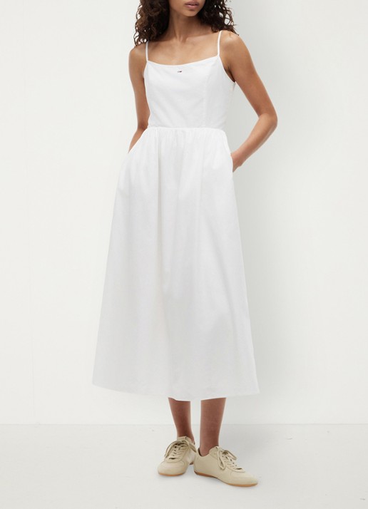 Tommy Hilfiger Midi jurk met geknoopt detail - voorkant 4 wit