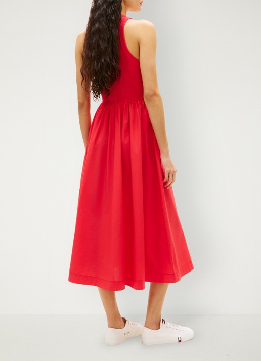 Tommy Hilfiger Midi jurk met plooien en logoborduring - achterkant 3 red alert-xk3 / rood