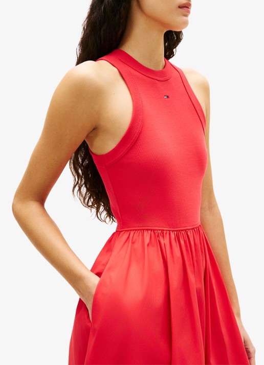 Tommy Hilfiger Midi jurk met plooien en logoborduring - detail 5 red alert-xk3 / rood