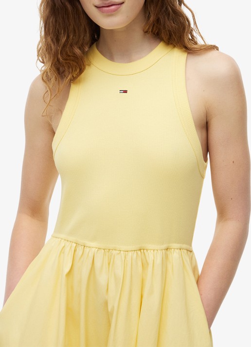 Tommy Hilfiger Midi jurk met plooien en logoborduring - detail 2 geel