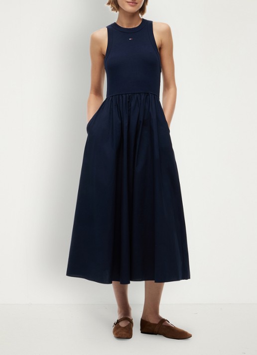 Tommy Hilfiger Midi jurk met plooien en logoborduring