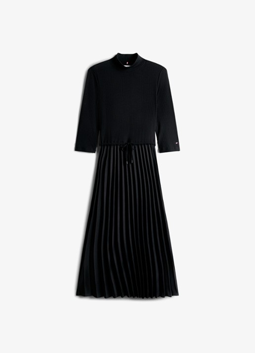 Tommy Hilfiger Midi jurk met ribstructuur en plissé