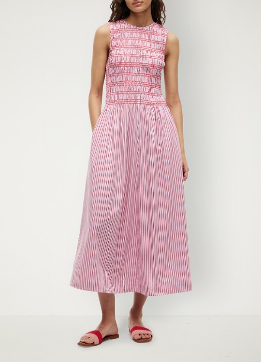 Tommy Hilfiger Midi jurk met streepprint - voorkant 3 pink multi stripe-0d7 / roze
