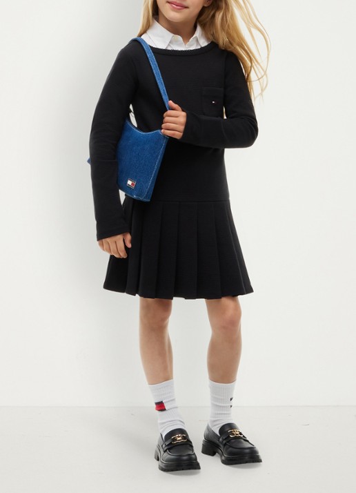Tommy Hilfiger Mini A-lijn jurk met plooien - voorkant 3 zwart