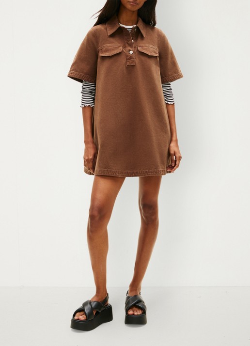 Tommy Hilfiger Mini denim jurk met kraag - voorkant 5 bruin