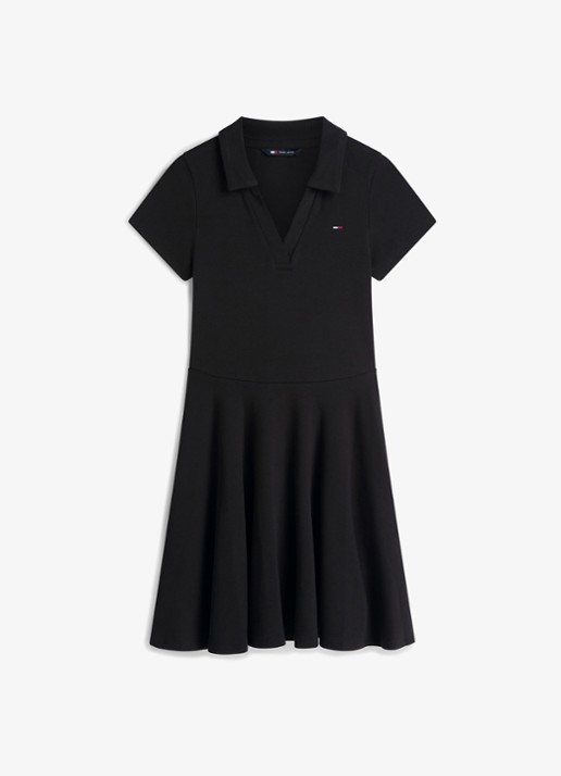 Tommy Hilfiger Mini jurk met logoborduring - voorkant zwart