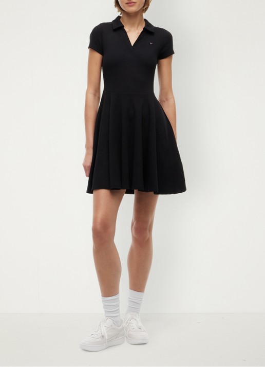 Tommy Hilfiger Mini jurk met logoborduring - voorkant 2 zwart