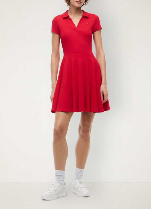 Tommy Hilfiger Mini jurk met logoborduring - voorkant rood