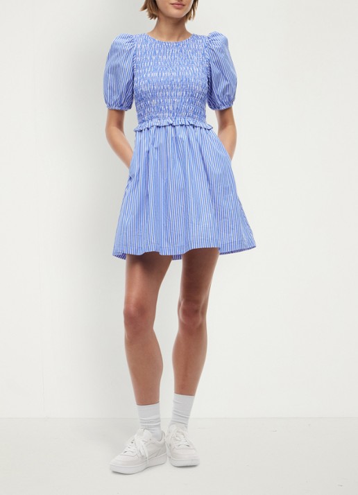 Tommy Hilfiger Mini jurk met pofmouw - voorkant 4 lichtblauw