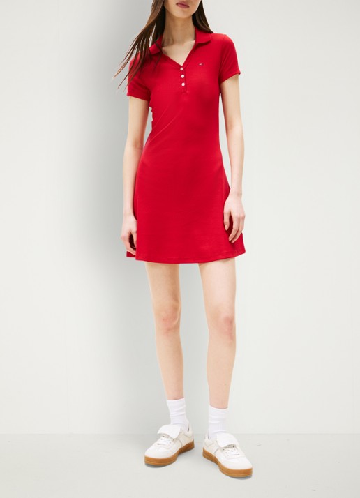 Tommy Hilfiger Mini jurk met polokraag - voorkant 2 rood