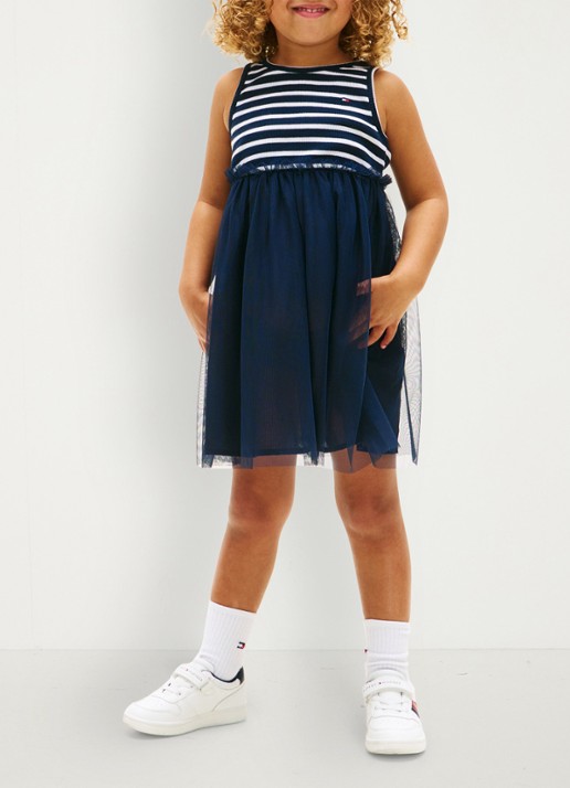 Tommy Hilfiger Mini jurk met streepprint - voorkant 2 donkerblauw