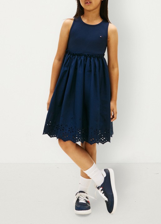 Tommy Hilfiger Mini jurk van katoen - voorkant 5 donkerblauw