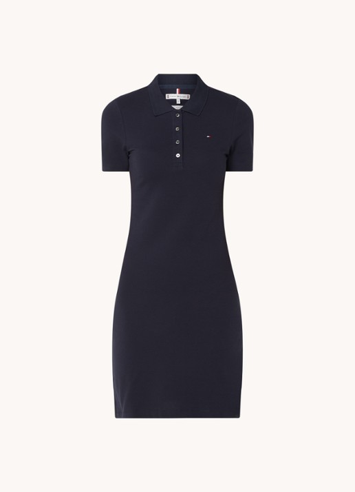 Tommy Hilfiger Mini jurk van piqué katoen met polokraag - voorkant 2 donkerblauw