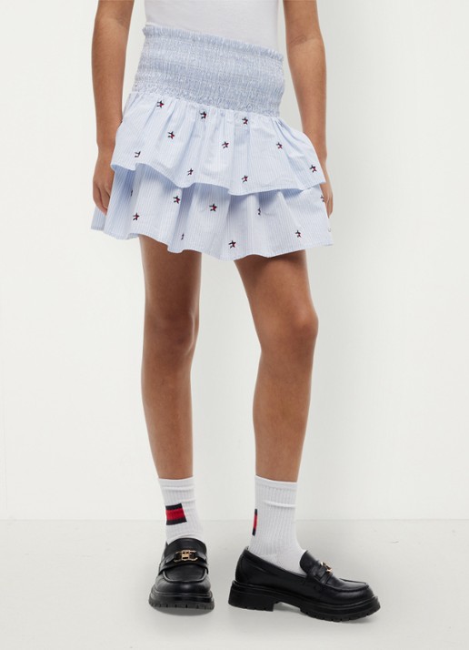 Tommy Hilfiger Mini rok met streepprint - detail 3 lichtblauw